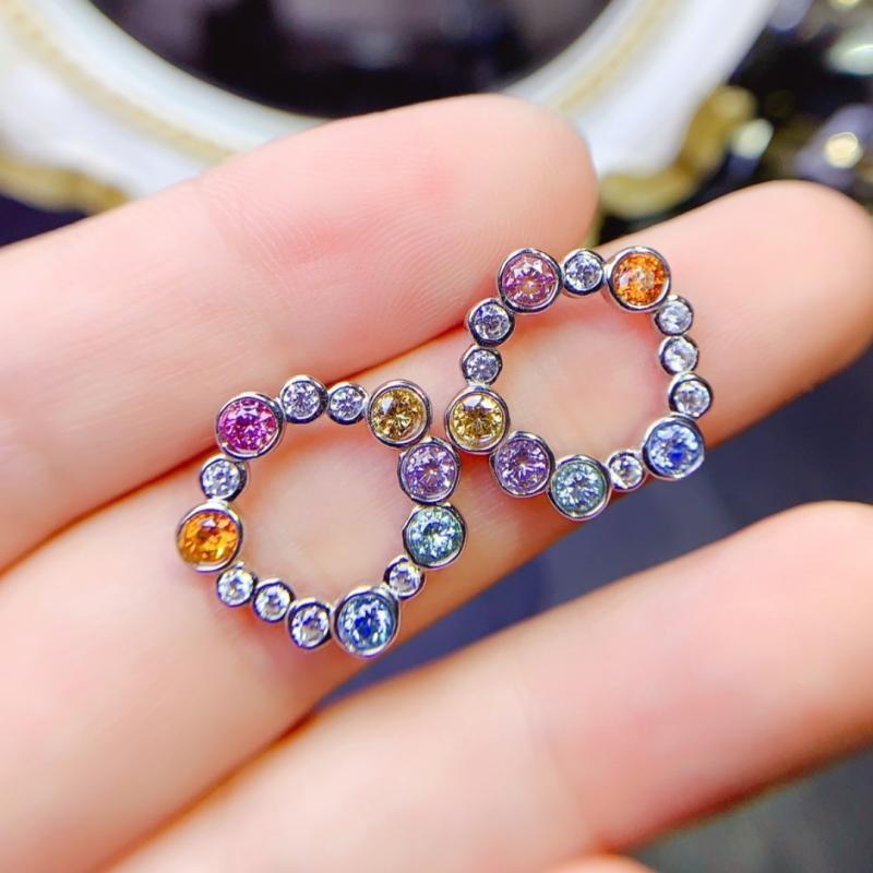 Colourful Moissanite Gemstone Earring Genuine Solid 925 Sterling Silver Women Gift Fine Jewelry