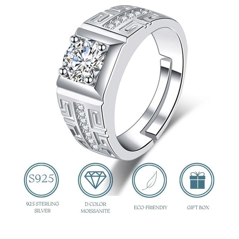 1.0 Ct Moissanite Gem Stone Men's 925 Sterling Silver D Color Created Moissanite And White Lab Grown Ring 925 sterling silver