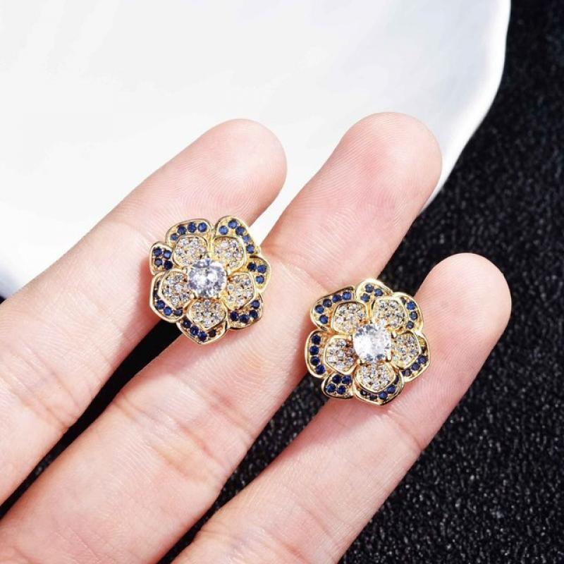 DIWENFU Real 18K Gold Color Diamond Earring for Women Aros Mujer Oreja Bizuteria FL Diamond Gemstone Orecchini Earring Girls Box