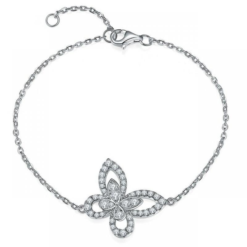 Follow Cloud 0.56ct Moissanite Chain D Color Diamond Gemstone Bracelet 925 Sterling Silver Butterfly for Women Bride Jewelry