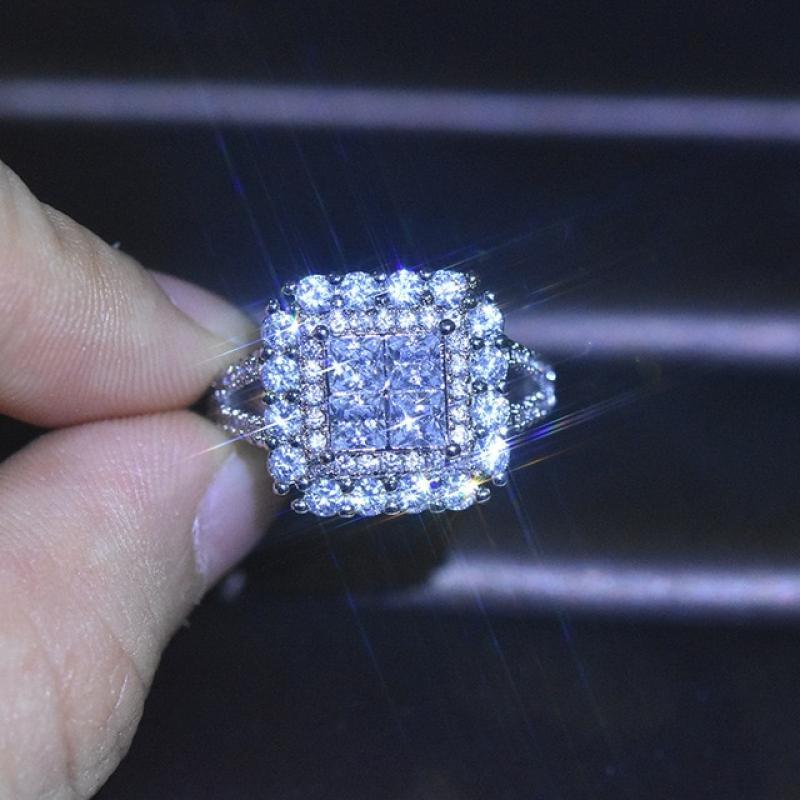 Square Real Diamond Gemstone Jewelry Ring Bizuteria for Women Anillos De Wedding Anillos Mujer Jewelry Ring Anniversary Box