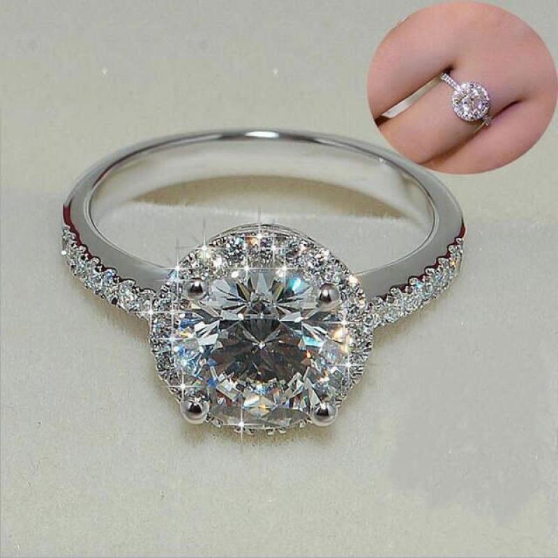 DIWENFU Natural AAA Carat moissanite Gemstone 14 K White Gold Ring for Women Round 925 Jewelry Wedding Ring Box Females