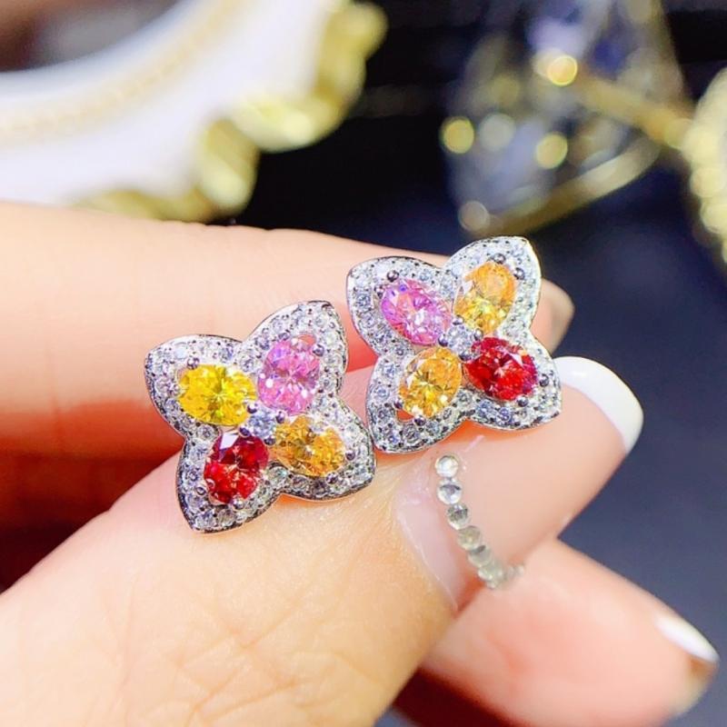 Colourful Moissanite Gemstone Earring Genuine Solid 925 Sterling Silver Women Gift Fine Jewelry
