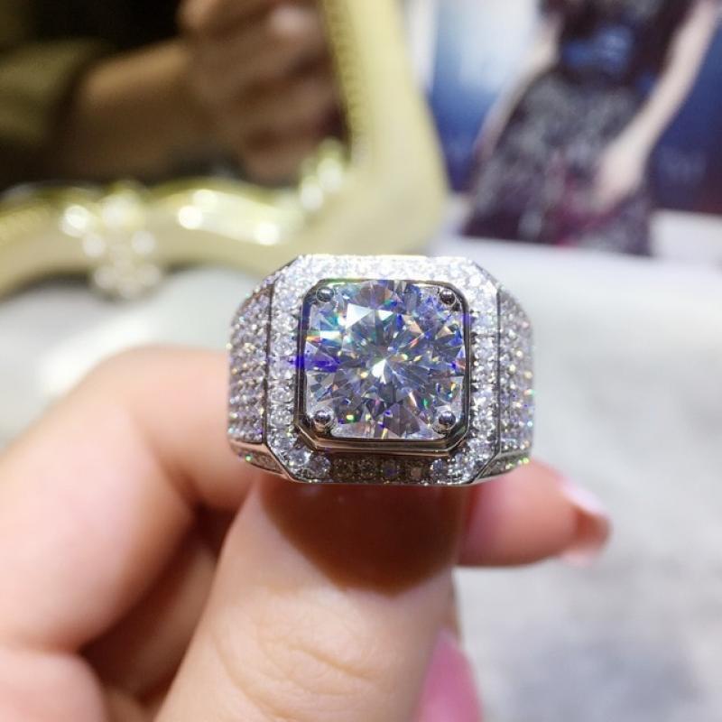Genuine 925 Sterling Silver VVS1 2 Carats Diamond Ring Box Jewelry Men Bague Bizuteria Gemstone 925 Jewelry Diamond Ring men