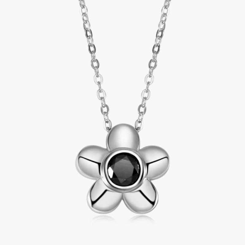 AIFAFA 0.5 Carat Real Black Moissanite Necklace Flower Pendant Platinum Plated 925 Solid Silver Gemstone Jewelry Certificate