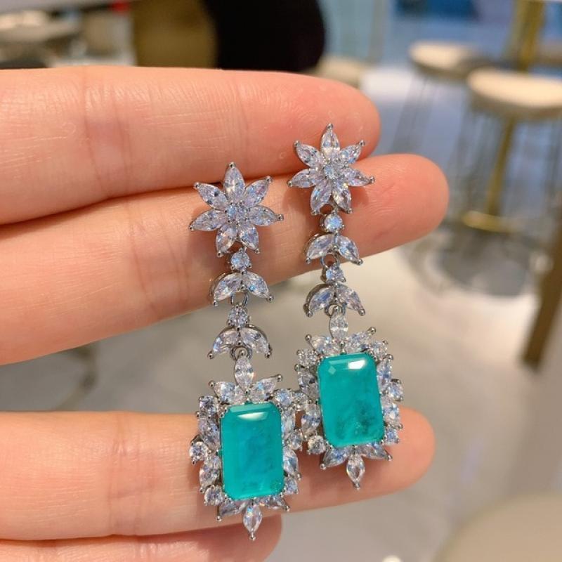 Luxury 8*12mm Paraiba Tourmaline Ruby Emerald Quartz Topaz Gemstone Earrings for Women Party Wedding Fine Jewelry Elegant Gift