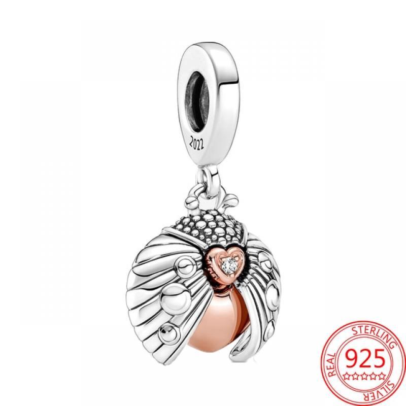 Authentic 925 Sterling Silver Rose Gold Padlock Heart Key Flower Dangle Charm Fit Pandora 3mm Bracelet for Girl Gift DIY Jewelry