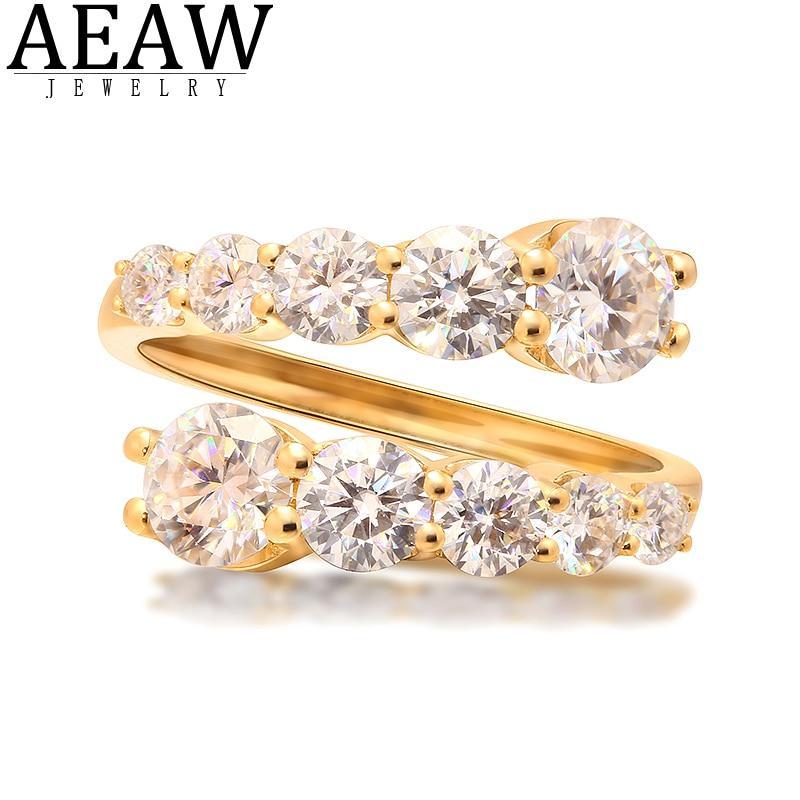 AEAW 2ctw DF Color VVS1 Round Cut Moissanite Rings for Women 14K Yellow Gold Rings Engagement Bride Party Gift Fine Jewelry New