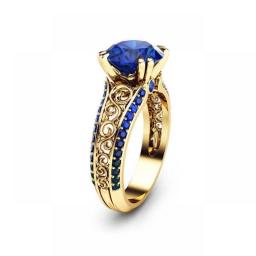 HOYON 14K Gold Color Blue Sapphire Ring For Women Wedding Jewelry Diamond Style Ring Red Gemstone Ruby Rose Ring Free Shipping