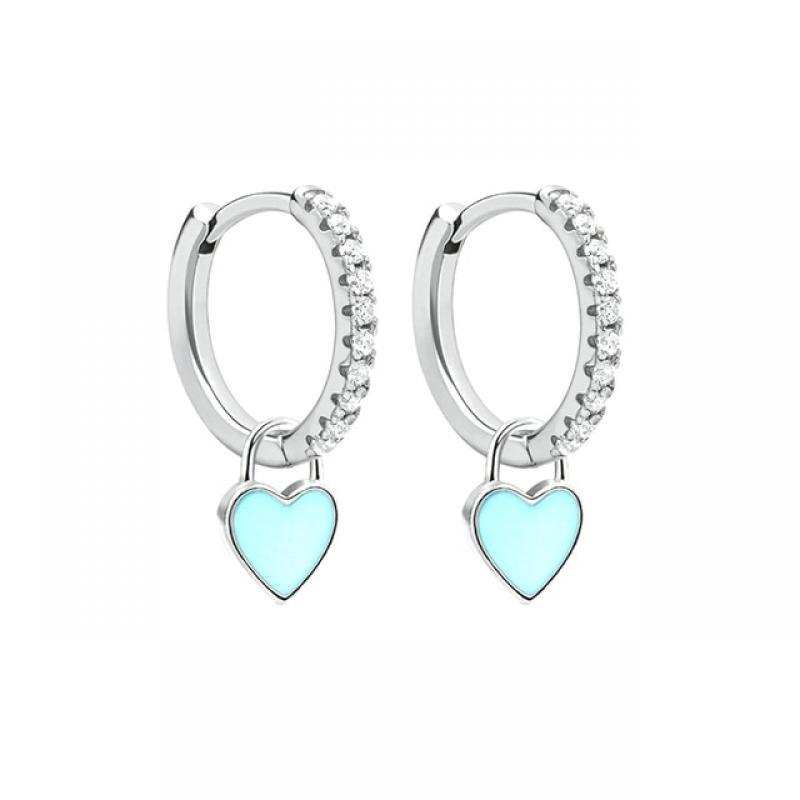 Aide Silver Color Hoop Earrings With Cute Candy Neon Color Enamel Heart Charm Drop Earring Gold Color For Girls Party Jewelry