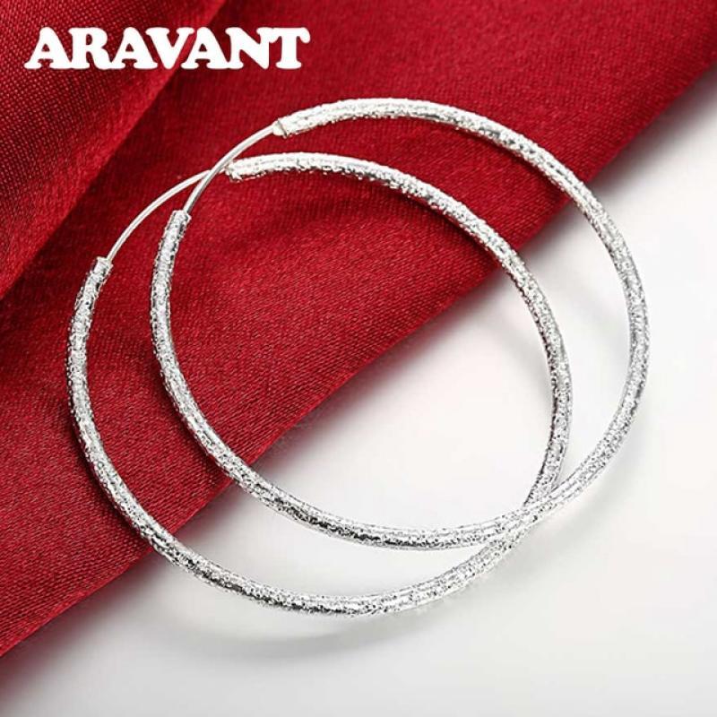 100% 925 Sterling Silver Hoop Earring For Women 35/50/60MM Big Round Circle Earrings Jewelry Gift
