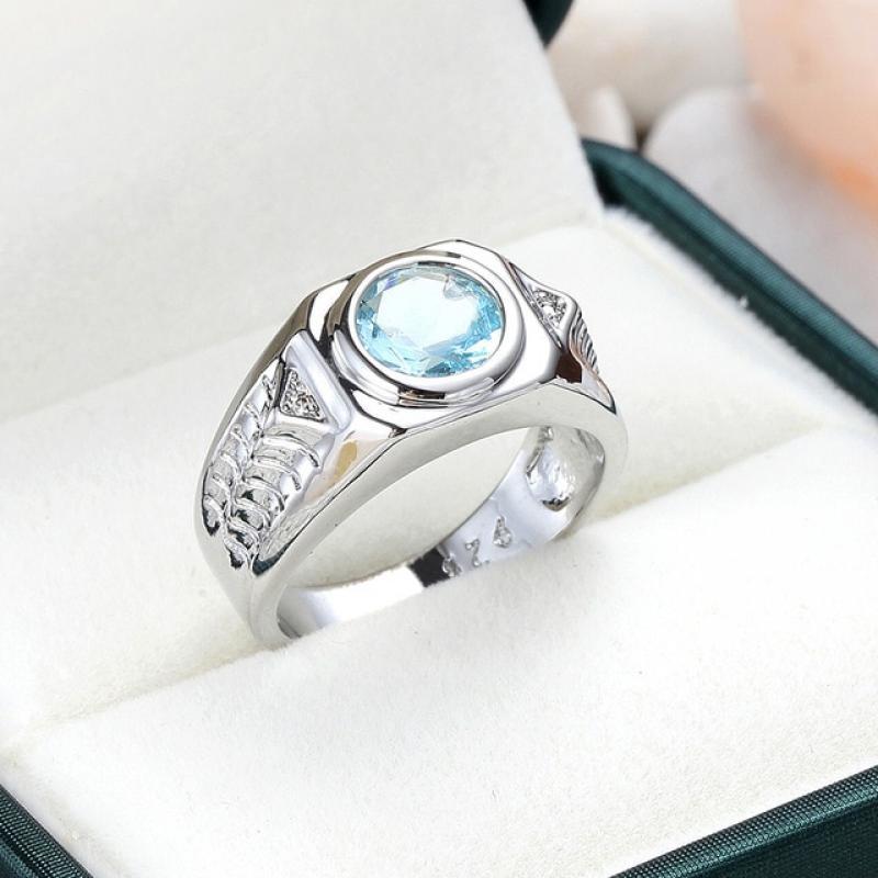 Men Aquamarine Gemstones Blue Zircon Rings for Men Vintage Luxury S925 Sterling Silver Wedding Jewelry Bijoux Bague for Gifts
