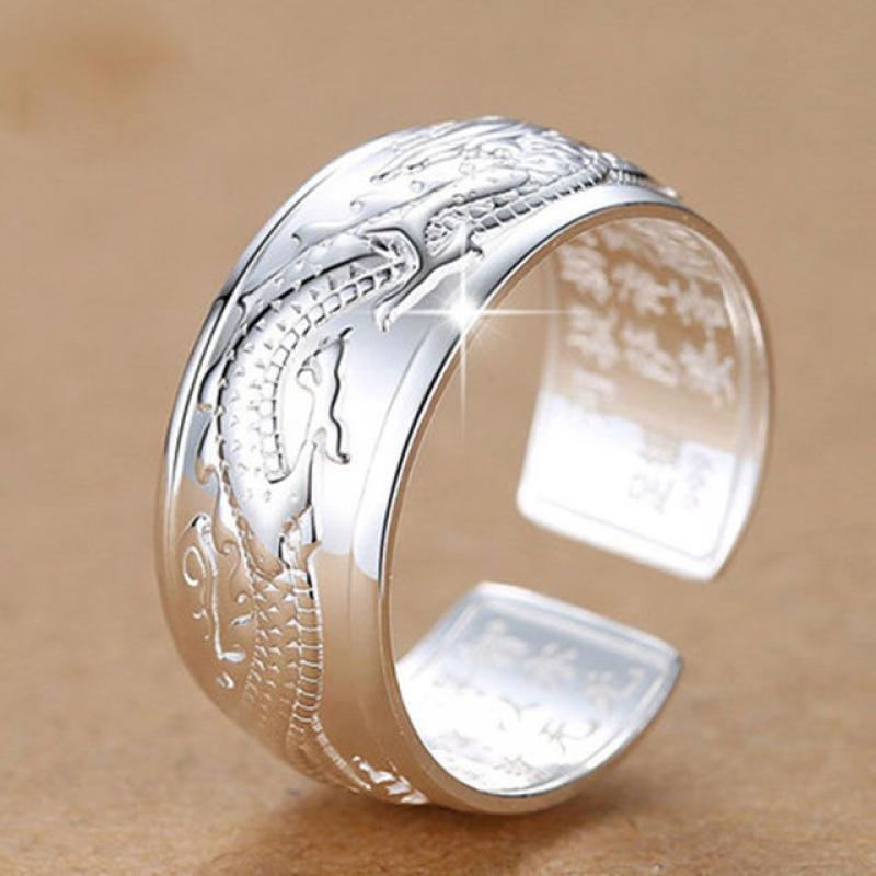New S925 Sterling Silver Original Flying Dragon Japanese Big Non-Mosaic Aristocratic Domineering Open Adjustable Men's Ring
