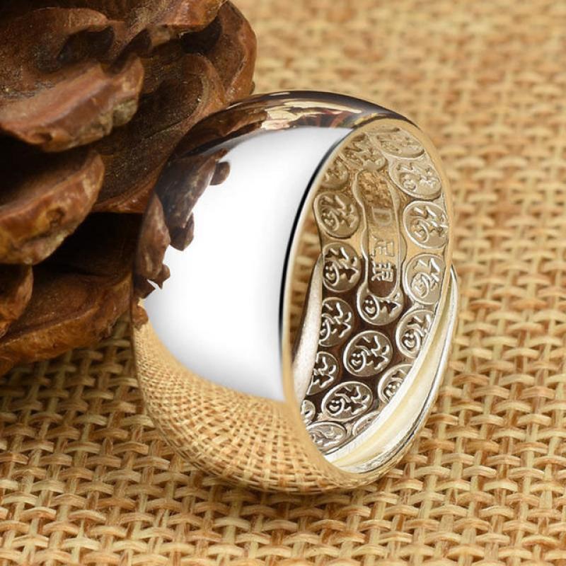 New 925  Silver glossy big domineering exaggerated light luxury without mosaic opening adjustable ring