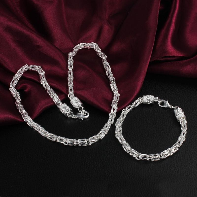 Fashion classic 925 sterling Silver 6MM geometry chain necklace bracelet for man Party wedding Jewelry set fine Christmas gifts