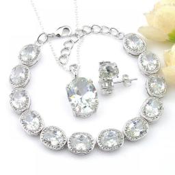 Luckyshine 925 Silver Stud Earring Pendants Bracelet Sets Cubic Zirconia NEW Weddings Party Women Bride Jewelry Sets 7 Colours