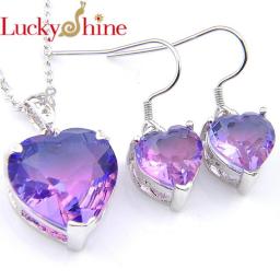 Luckyshine 2 Pcs/Set For Women Earring Pendants Sets Silver Bi Colored Tourmaline Fashion Heart-shaped Earring Pendants Sets