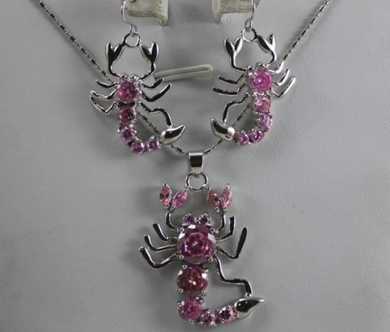 Prett Lovely Women's Wedding fashion crystal jewelry Jewellery Pink Crystal Scorpion earrings &pendant Ms. girl Wedding-jewelry