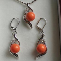 Real  Women's Wedding Perfect Match Beautiful Jewelry Set 10mm Orange Shell Pearl Pendant  -jewelry