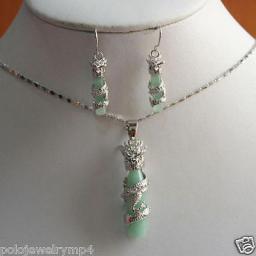 Natural Gem Prett Lovely Women's Wedding Jewelry Fashion Unique Green Gem Pendant Earring Set>AAA  GP   Bridal Wide Watch Wing