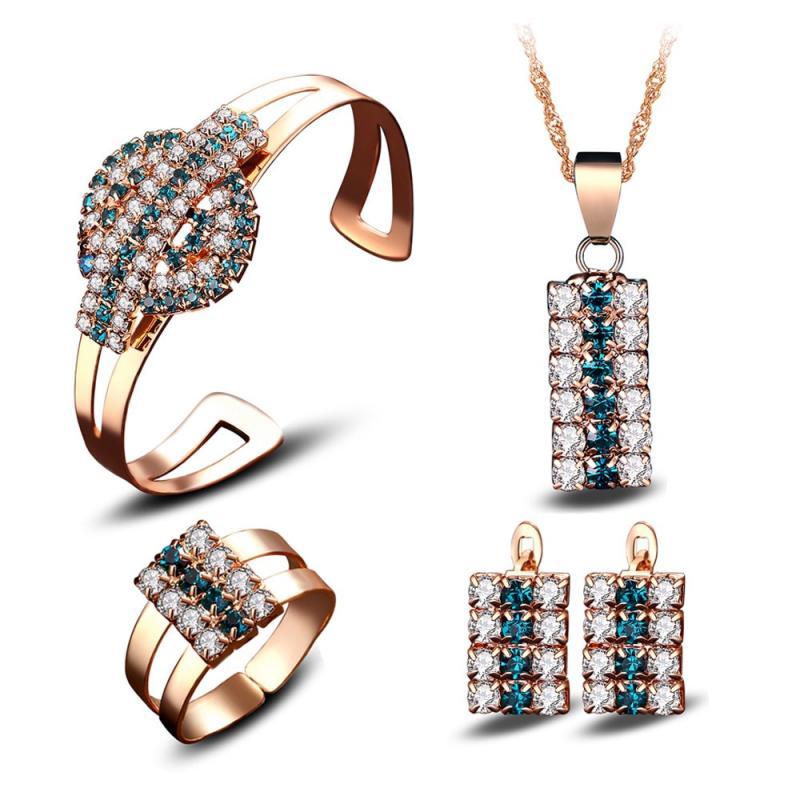 Prett Lovely Original Crystal lady Pendant Necklace Earring Ring Bracelet set suit Women's Wedding charming new-jewelry