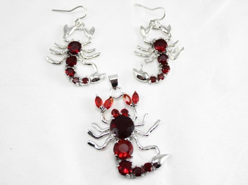 Prett Lovely Women's Wedding fashion crystal jewelry Jewellery Red Crystal Scorpion earrings &pendant
