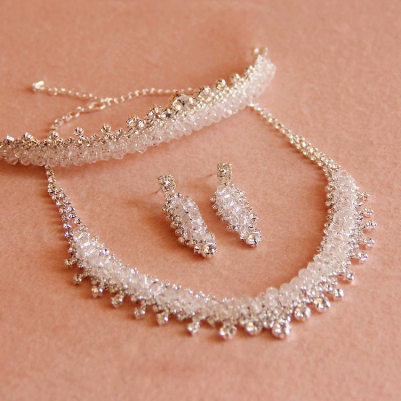 3 PCS  bridal jewelry sets crystal bridal hair combs wedding necklaces earrings bridal headpiece wedding jewelry set