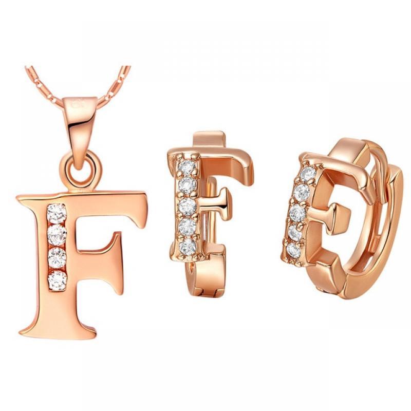 Luxury Women's Necklace Earrings Jewelry Sets SA 925 Sterling Silver made of 26 letters set two color letters F Pendant Earring