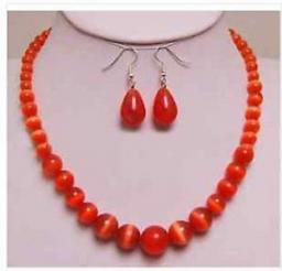 Women's Gift Jewelry  WGP Word Natural Fine Jewellery  Beautiful! 6-14MM Mexican Red Opal Necklace+ Earring  Quartznoble Lady's