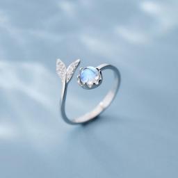 Ekopdee Trendy Silver Color Cute Ocean Fish Mermaid Tail Rings For Women Wedding Engagement Crystal Finger Ring Jewelry Party