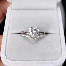 Classic Women Wedding Ring Set Metal Silver Color White Zircon Stones Engagement Ring Set For Women Party Bridal Jewelry