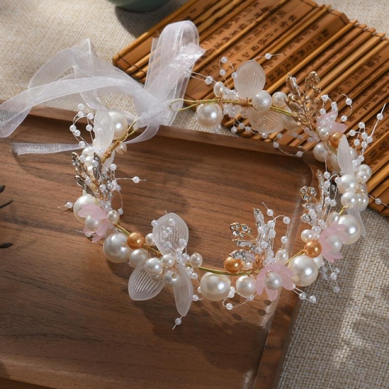 Elegant Girls Bridal Headband Imitated Pearl Hair Headdress Flower Wreath Bride Garland Head Hoop Wedding Headbands Hair Jewelry
