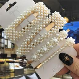 1Set Handmade Pearls Hair Clips Pin For Women Fashion Geometric Flower Barrettes Headwear Girls Sweet Hairpins Hair Accessorie