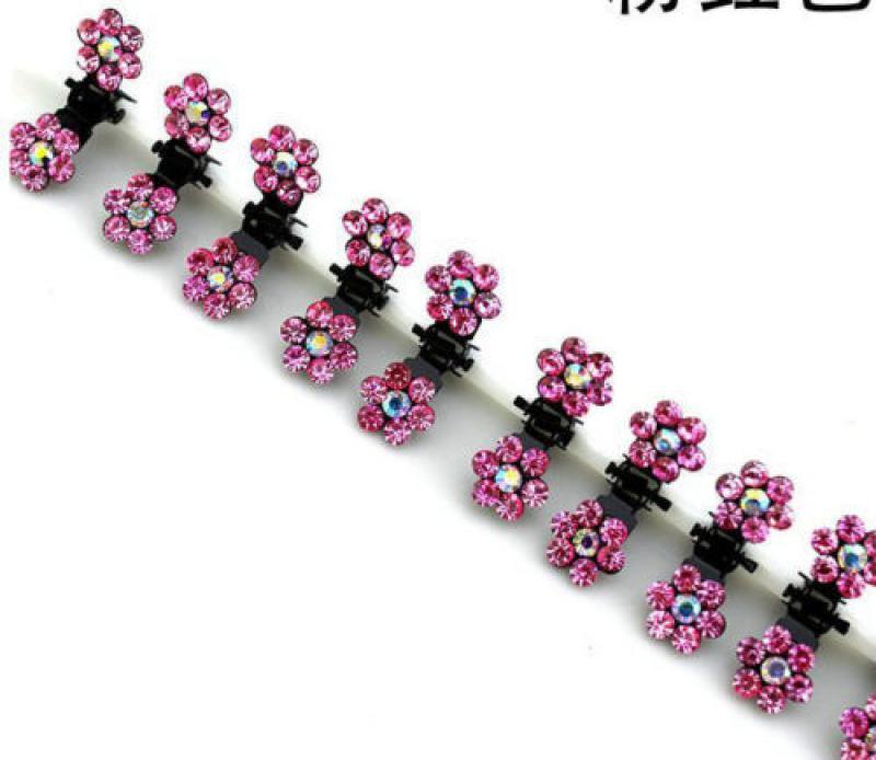 6Pcs Mini Hair Clips No-Slip Clips Rhinestone Hair Clips Metal Clamps Mix Colored Flower Hair Accessories for Women Girls