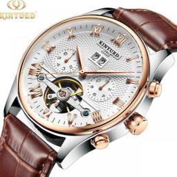 KINYUED Mens Luxury Original Brand Watches Men Skeleton Tourbillon Mechanical Automatic Analog Watch For Man Waterproof Bracelet