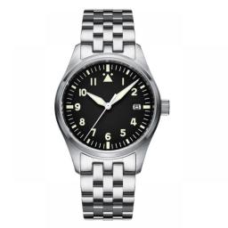 ADDIESDIVE Men Pilot Watch Stainless Steel 200m Water Resistant NH35 Movement Wristwatch Sapphire Glass 39mm Automatic Watches