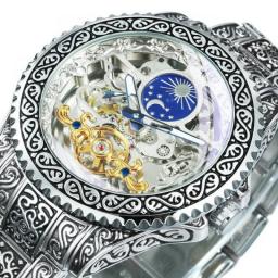 Forsining Automatic Tourbillon Watch For Men Mechanical Skeleton Mens Watches Top Brand Luxury Engraved Vintage Moon Phase Steel