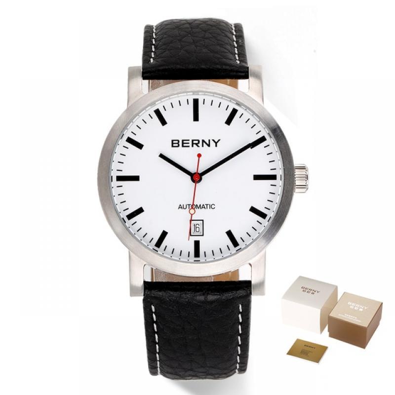 BERNY 5ATM Waterproof Watch for Men Automatic Mechanical Wristwatch Male Leather Swiss Railway Timepiece Luxury Brand Men Watch