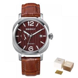 BERNY MIYOTA 8217 Automatic Watch For Men Mechanical Wristwatch Luminous 5ATM Waterproof 24 Hour Sapphire Sausage Dial Watch Men