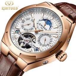 KINYUED New All Functions Work Men's Watch Business Hollow Flywheel Star Calendar Luminous Mechanical Relogio Masculino J065