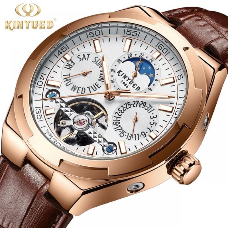 KINYUED New All functions work Men's Watch Business Hollow Flywheel Star Calendar Luminous Mechanical Relogio Masculino J065