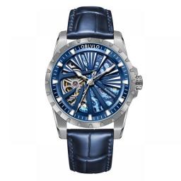 OBLVLO 2022 New Skeleton Men's Automatic Mechanical Watch For Men Rose Luxury Sapphire Luminous Genuine Leather Watch RMS-U
