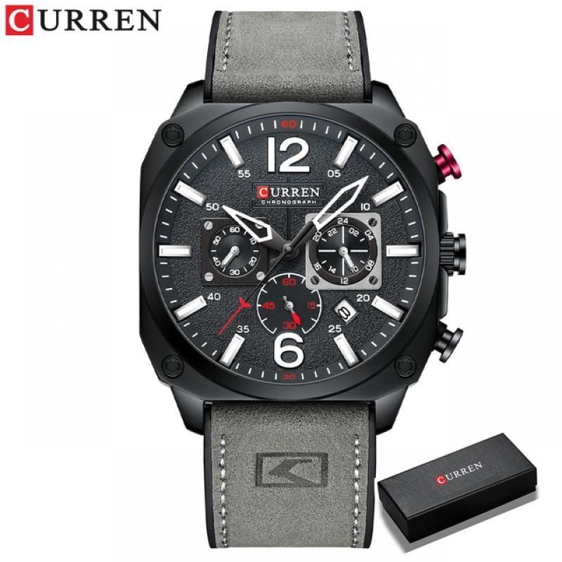 CURREN Men's Watch Fashion Waterproof Multi-function Chronograph Clock Leather Six Needle Calendar luminous Quartz Watches