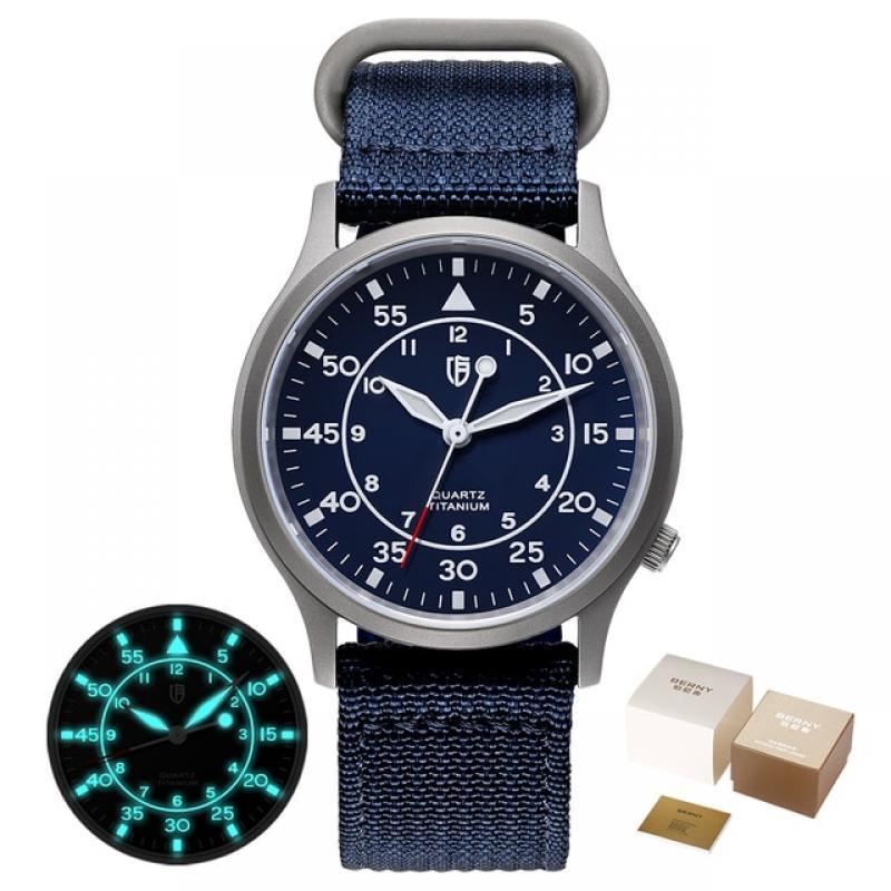BERNY Titanium Watch for Men Ultra-thin Quartz Wristwatch Miyota 2S60 Movement Sapphire Glass Fashion  Male 5ATM Waterproof