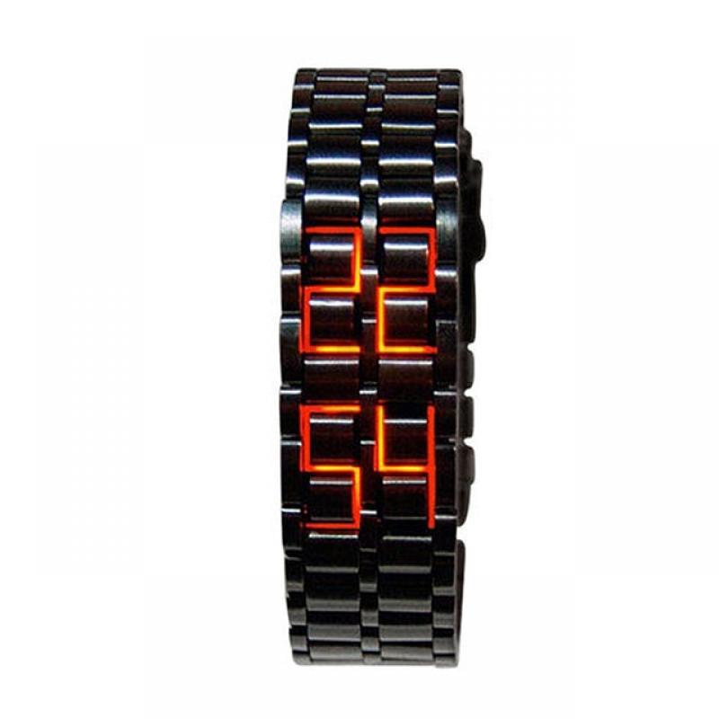 Fashion Black Full Metal Digital Lava Wrist Watch Men Red/Blue LED Display Men's Watches Gifts for Male Boy Sport Creative Clock