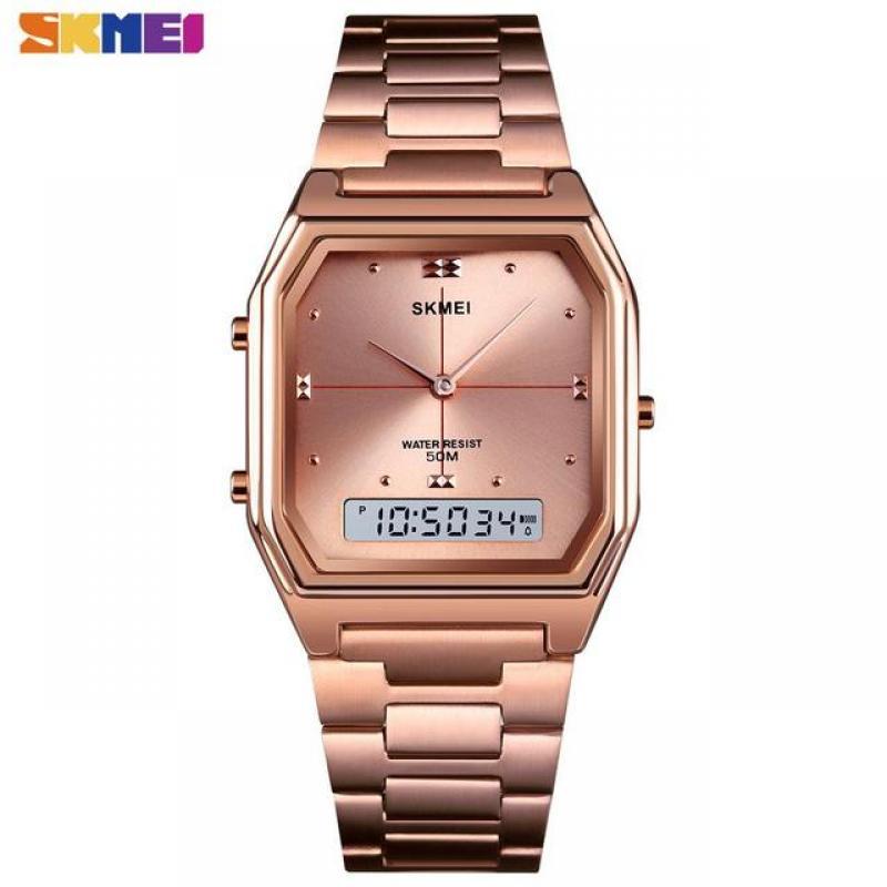 SKMEI 1612 Men Women Waterproof Thin Lady Male Alarm Hour 3 Time Fashion Mens Clock Stainless Steel Chrono Digital Wristwatches