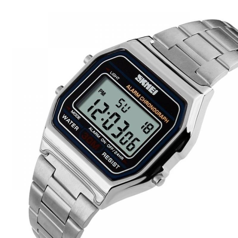 SKMEI 1123 Fashion Men Stainless Steel Strap LED Display Watches 3Bar Waterproof Digital Watch reloj hombre for Casual Sport