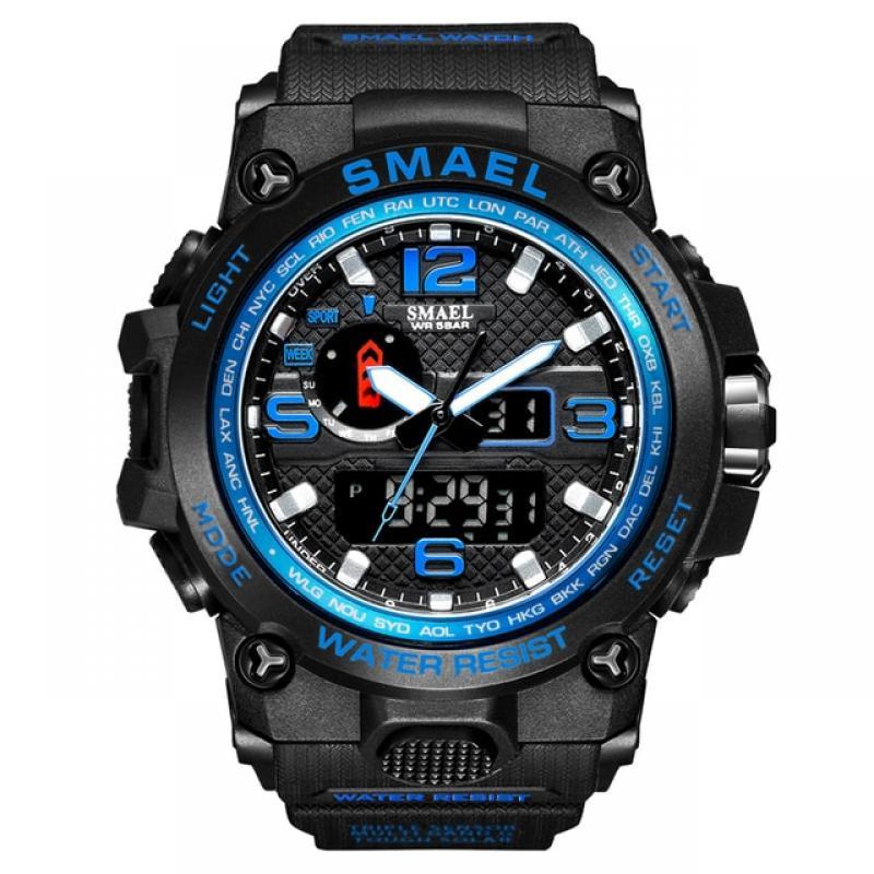 SMAEL Brand Men Sports Watches Dual Display Analog Digital LED Electronic Quartz Wristwatches Waterproof Swimming Military Watch