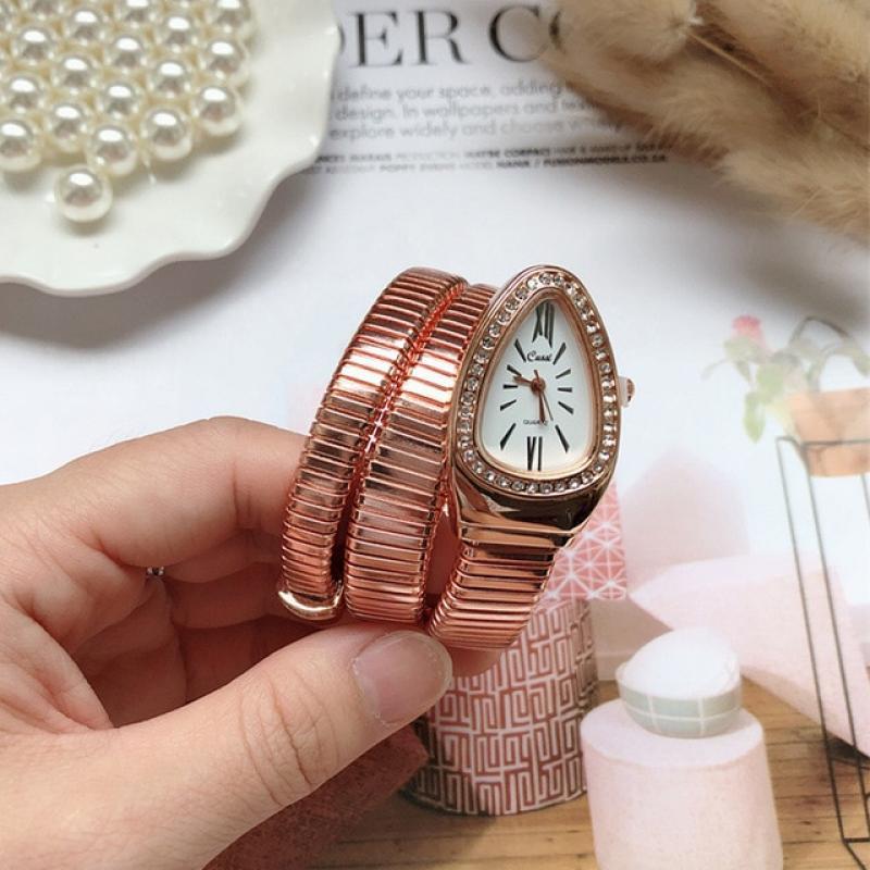 2023 New Steel Snake Quartz Bracelet Watches For Women Ladies Gold Spiral Wristwatch Diamond Simple Dial Clock relógio feminino