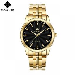 WWOOR Top Fashion Men Watch Silver Stainless Steel Male Clock Sports Waterproof Quartz Luxury Wristwatches Men Relogio Masculino